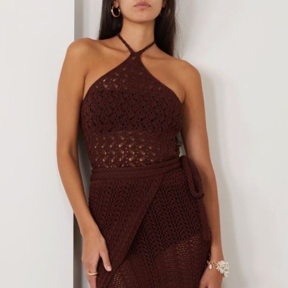 NWOT Savannah Morrow Kirra Top Crochet Halter in Cocoa Brown Small